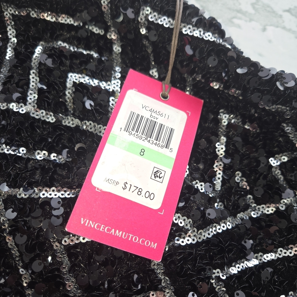 Vince Camuto Sequin Velvet Cocktail Sheath Dress - Size 8 - Black NWT - Picture 10 of 14